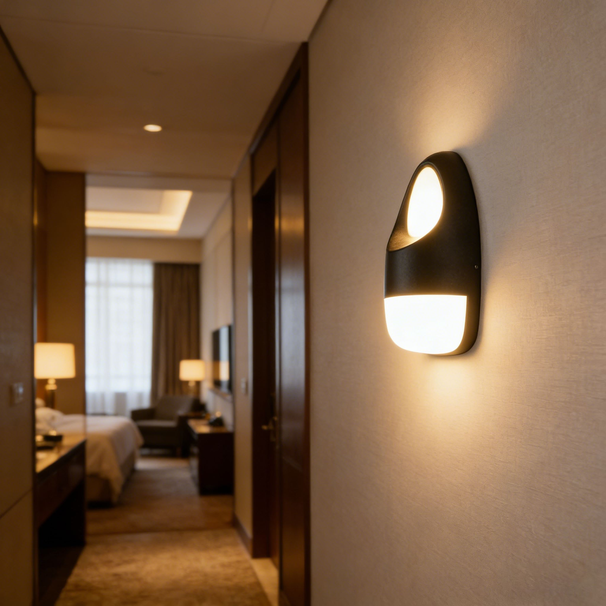 Aplique de pared exterior moderno con forma de gota, diseño ovalado con brillo superior y recorte central, negro, blanco y gris, HTD-EW5603 7