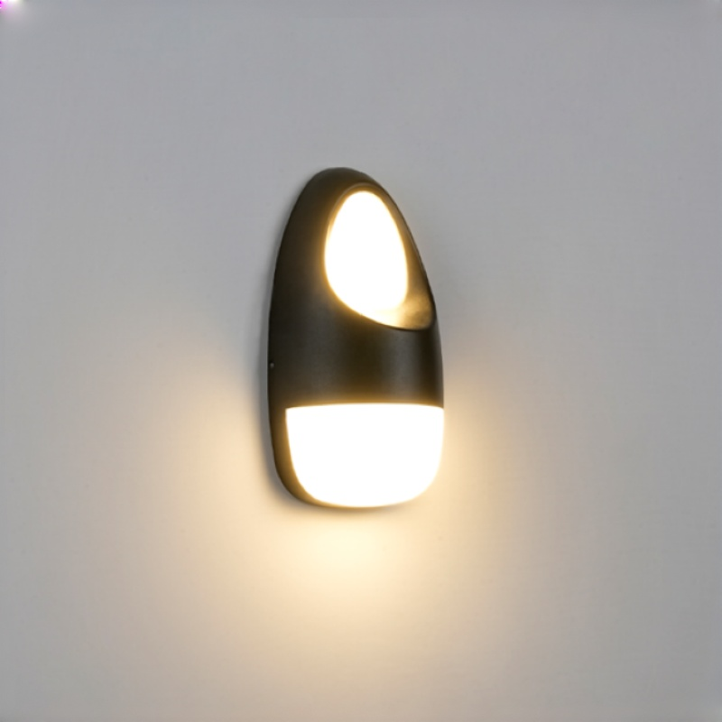 Aplique de pared exterior moderno con forma de gota, diseño ovalado con brillo superior y recorte central, negro, blanco y gris, HTD-EW5603 3