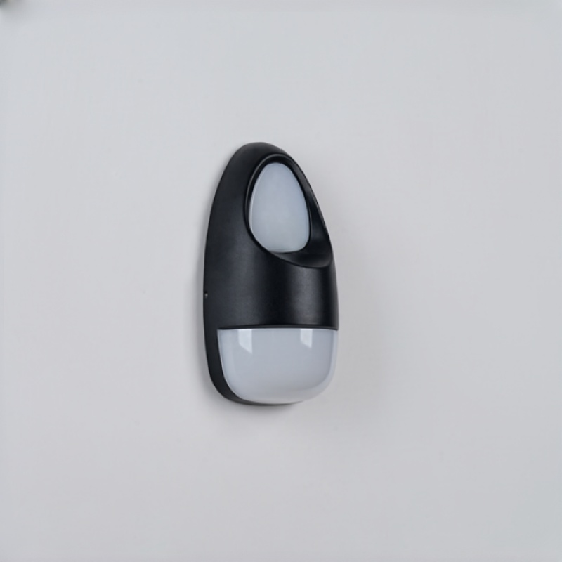 Aplique de pared exterior moderno con forma de gota, diseño ovalado con brillo superior y recorte central, negro, blanco y gris, HTD-EW5603 5