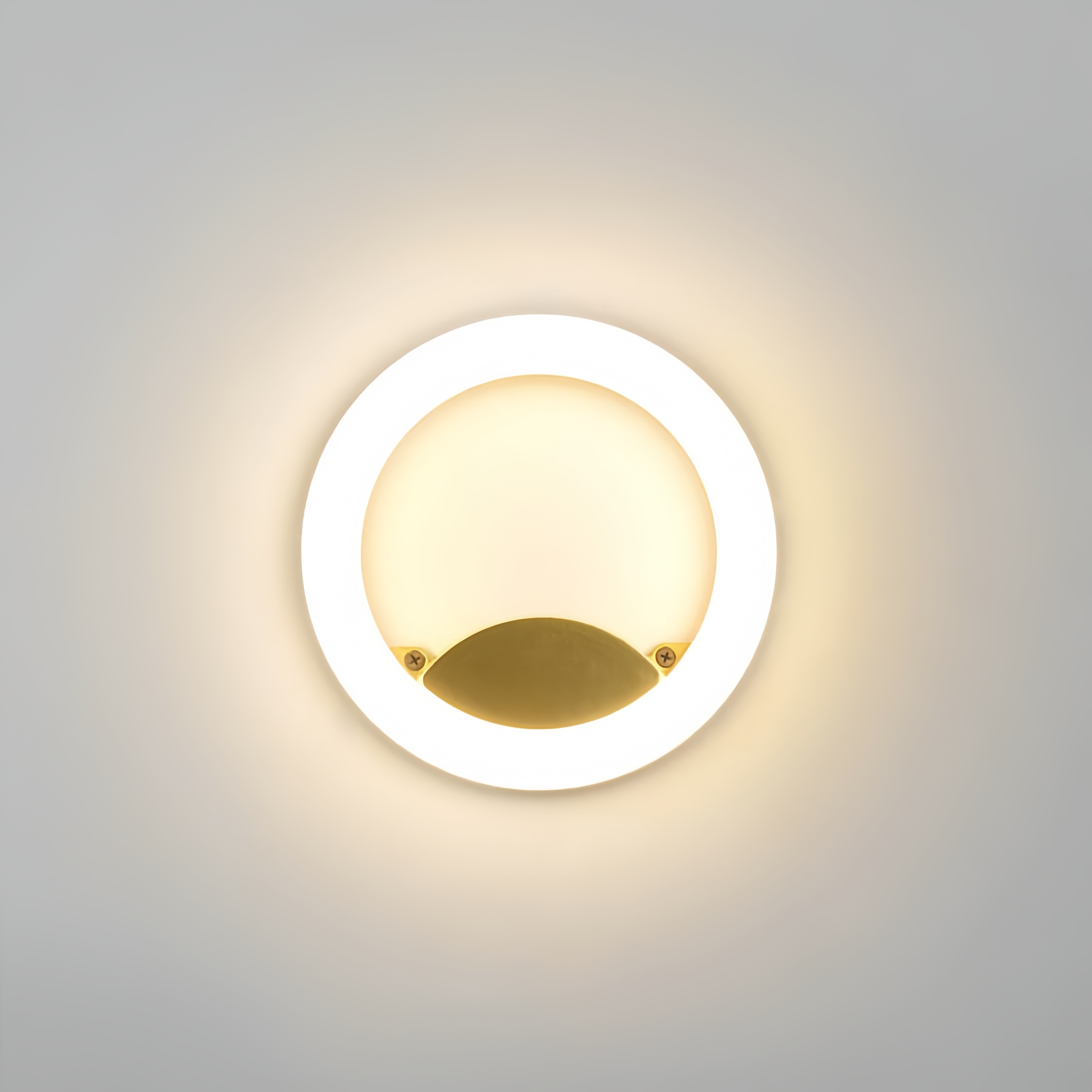 Aplique de pared exterior moderno con anillo circular, aro iluminado con base semicircular, negro, blanco y gris, HTD-EW4111 2