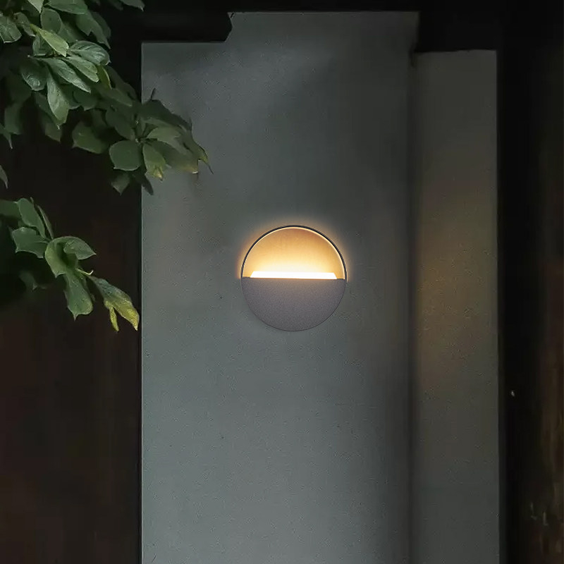 Applique murale extérieure moderne en demi-cercle, corps rond avec fente lumineuse horizontale, noir, blanc, gris, HTD-EW4113-1 1