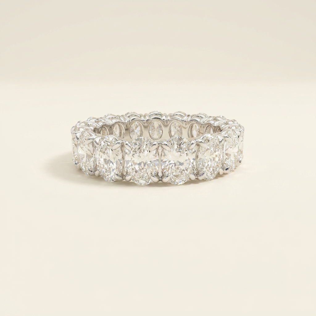14K White Gold 4.8ct Oval Cut Lab Diamond Eternity Band Ring 1