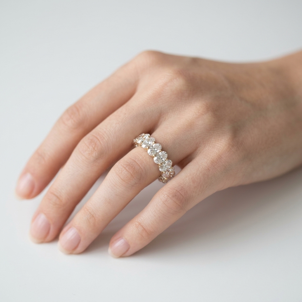 14K White Gold 4.8ct Oval Cut Lab Diamond Eternity Band Ring 4