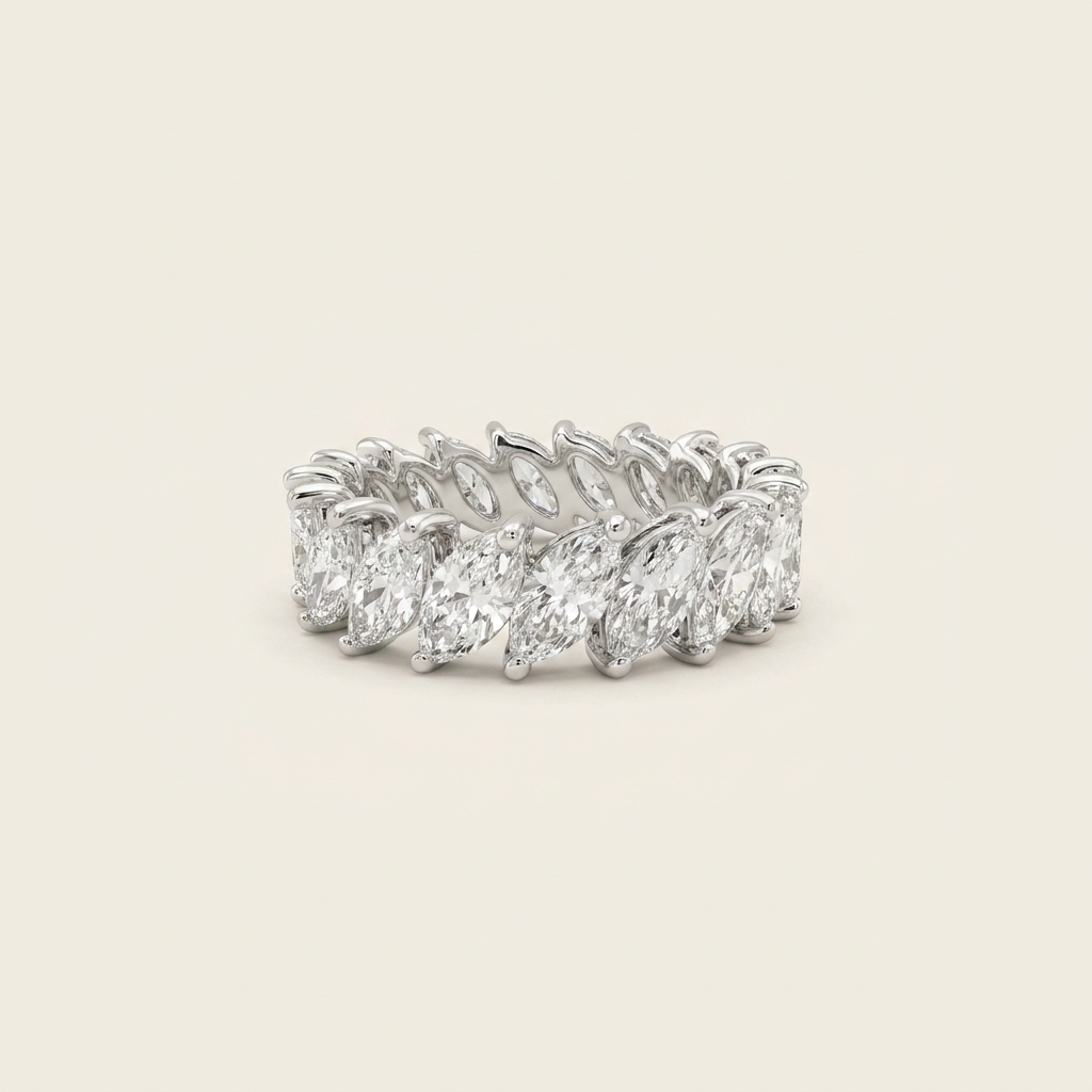 14K White Gold 5.4ct Marquise Cut Lab Diamond Eternity Band Ring 1