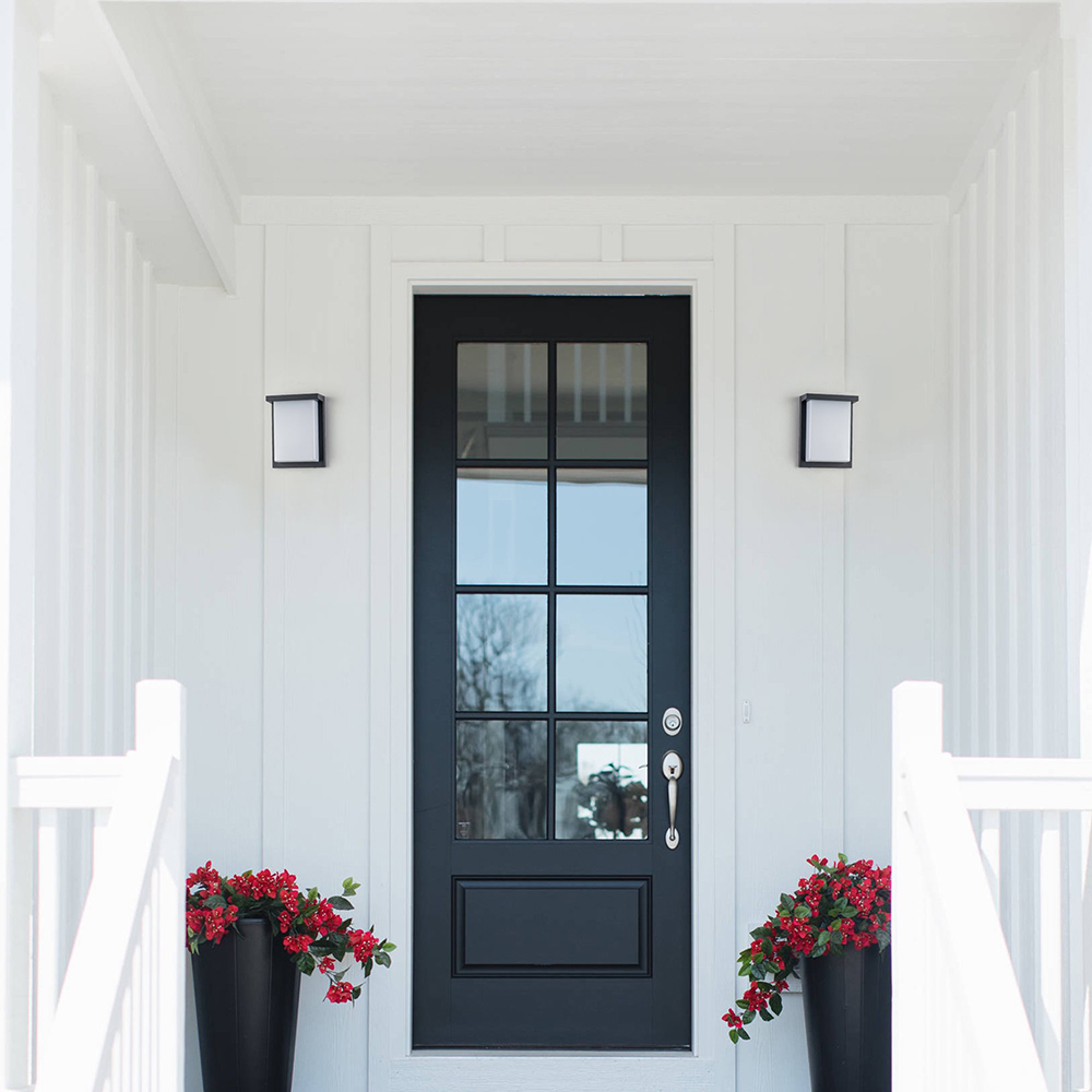 Aplique de pared exterior moderno de marco cuadrado, cuerpo negro con panel luminoso grande, negro, blanco y gris, HTD-EW4426-6 3