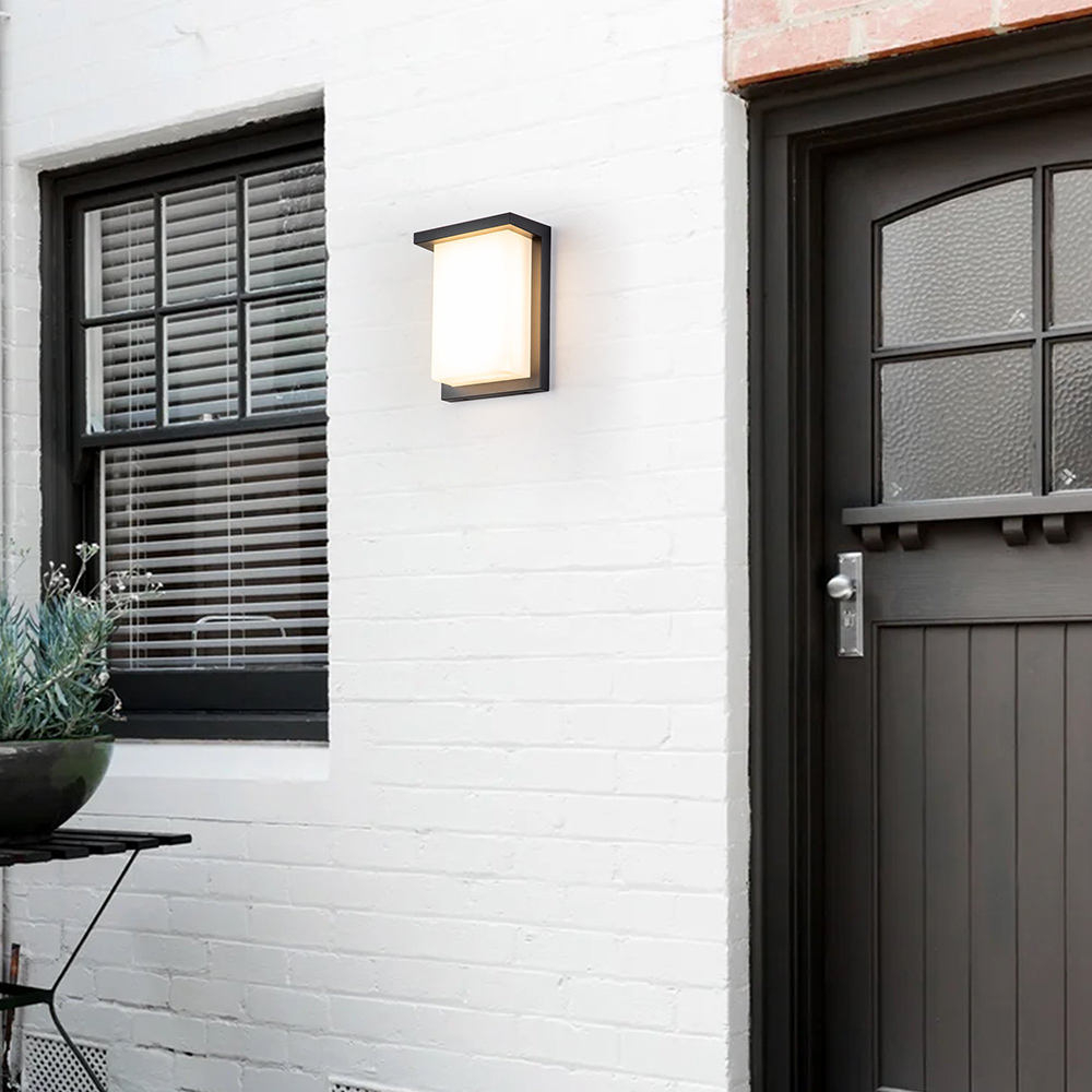 Aplique de pared exterior moderno de marco cuadrado, cuerpo negro con panel luminoso grande, negro, blanco y gris, HTD-EW4426-6 2