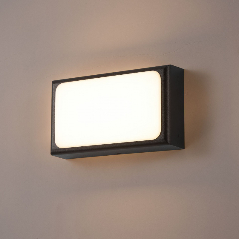 Aplique de pared exterior rectangular moderno y delgado, marco negro con panel luminoso redondeado grande, negro, blanco y gris, HTD-EW4426-7 1