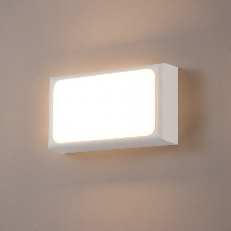 Aplique de pared exterior rectangular moderno y delgado, marco negro con panel luminoso redondeado grande, negro, blanco y gris, HTD-EW4426-7 2