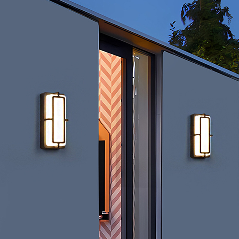 Applique murale extérieure ovale allongée moderne, structure capsule noire avec supports périphériques et extrémités incurvées, noir, blanc et gris, HTD-EW4211-3 5