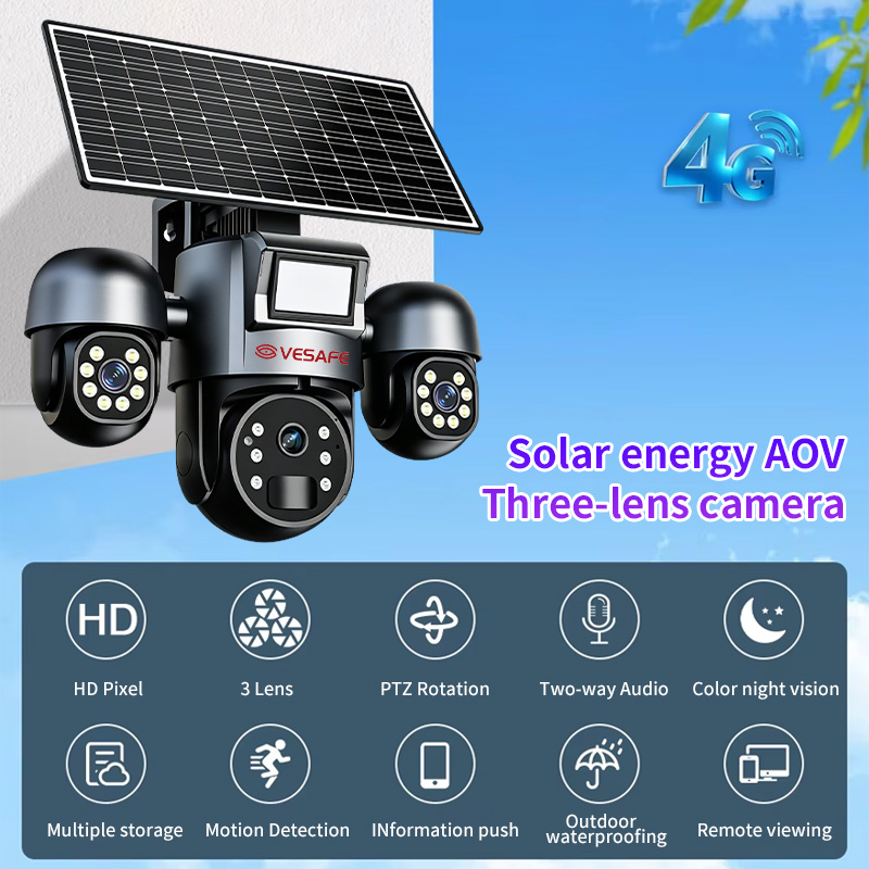 VESAFE Solar Camara Ubox Three Lenses 9MP IP PIR PTZ 6