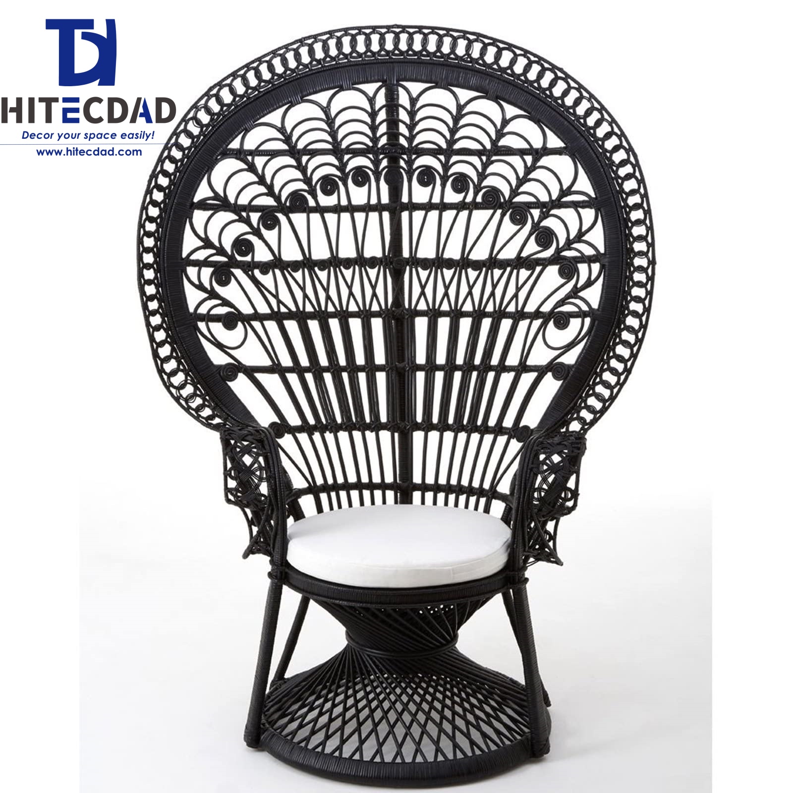 Silla de ratán tejida a mano con diseño de pavo real y elaborados calados HTD-OF1050 1