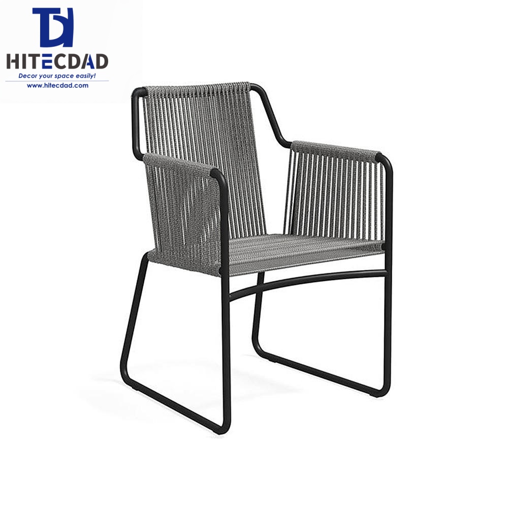Chaise de patio cantilever moderne avec revêtement en corde grise tressée HTD-OF1063 1