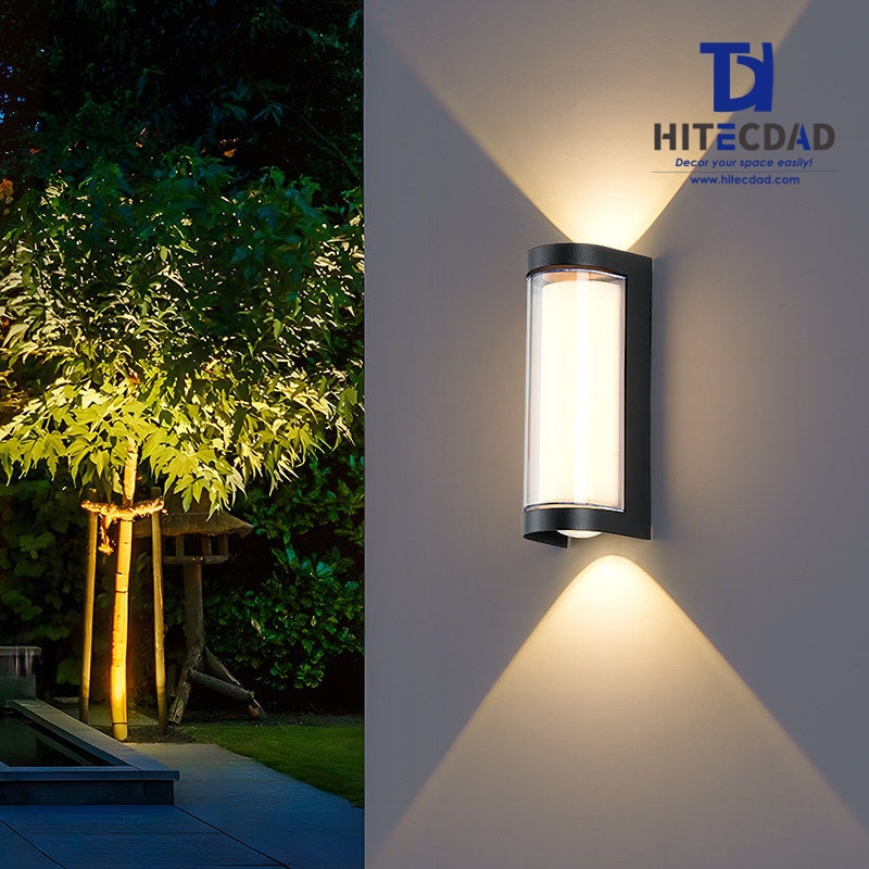 Sleek Cylindrical Up Down Wall Light, Black Frame with Clear Tube Shade, 24W LED IP65 Waterproof, HTD-EW4617 1