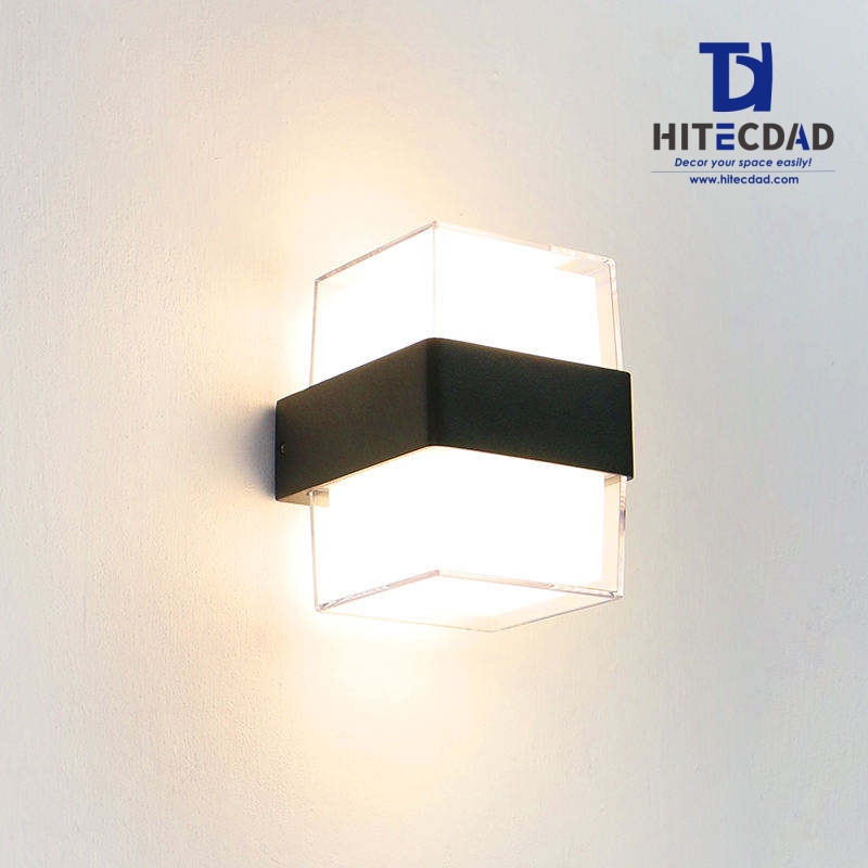 Aplique de pared exterior moderno en forma de V, cuerpo geométrico con iluminación bidireccional, negro/blanco/gris, HTD-EW4437 2