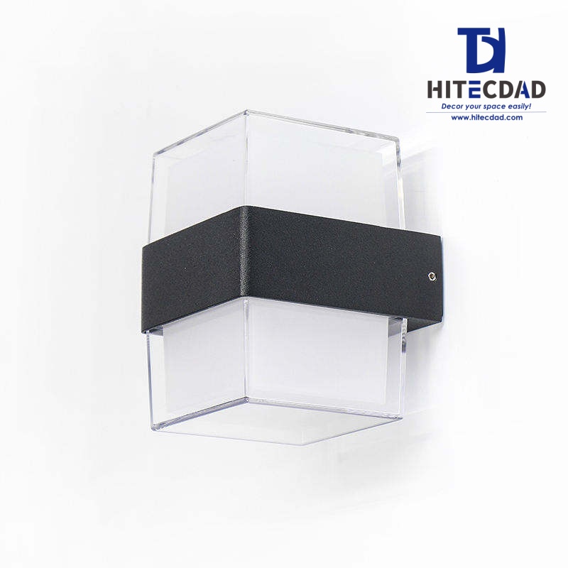 Aplique de pared exterior moderno en forma de V, cuerpo geométrico con iluminación bidireccional, negro/blanco/gris, HTD-EW4437 3