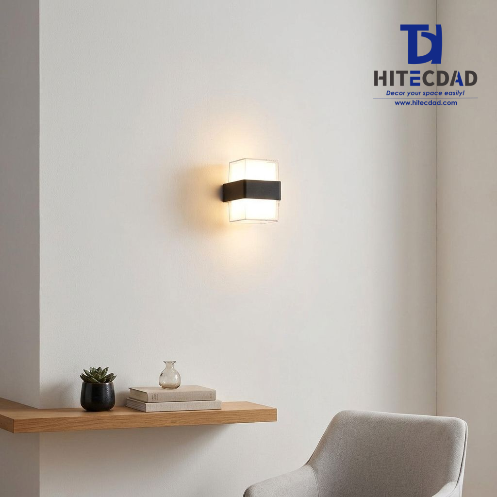 Aplique de pared exterior moderno en forma de V, cuerpo geométrico con iluminación bidireccional, negro/blanco/gris, HTD-EW4437 7