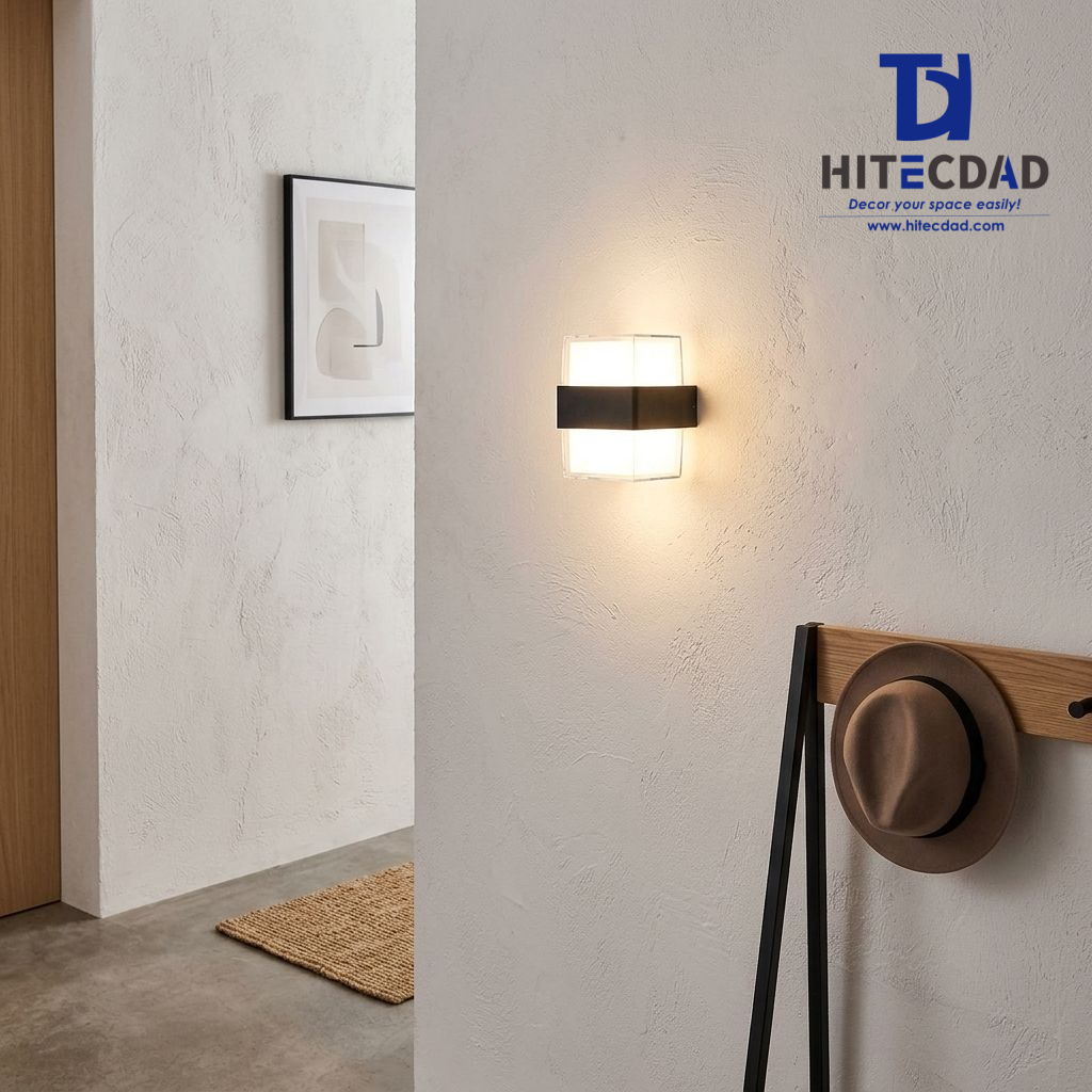 Aplique de pared exterior moderno en forma de V, cuerpo geométrico con iluminación bidireccional, negro/blanco/gris, HTD-EW4437 6