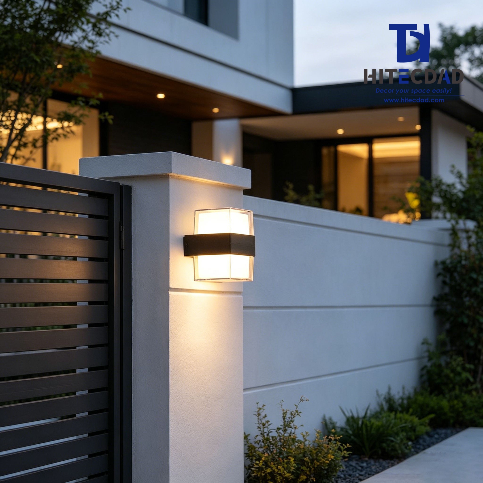 Aplique de pared exterior moderno en forma de V, cuerpo geométrico con iluminación bidireccional, negro/blanco/gris, HTD-EW4437 5