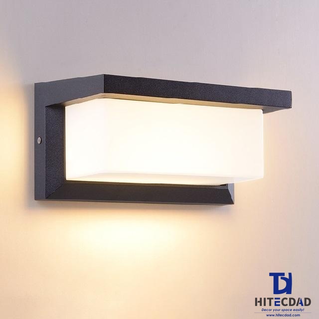 Aplique de pared exterior moderno en forma de L, marco negro con panel de luz prolongada, luz cálida de 12 W y 3000 K, resistente al agua IP65, HTD-EW4438 4