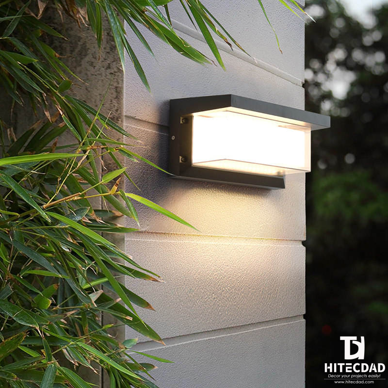 Aplique de pared exterior moderno en forma de L, marco negro con panel de luz prolongada, luz cálida de 12 W y 3000 K, resistente al agua IP65, HTD-EW4438 1