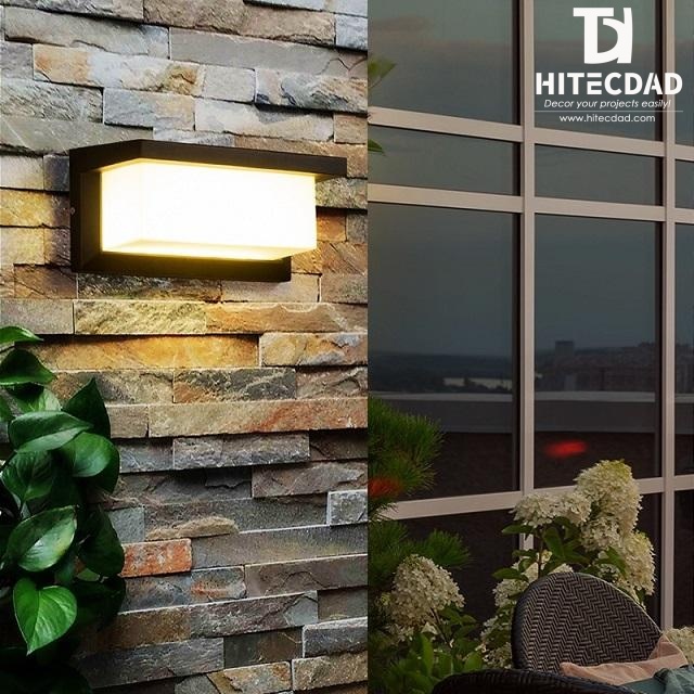 Aplique de pared exterior moderno en forma de L, marco negro con panel de luz prolongada, luz cálida de 12 W y 3000 K, resistente al agua IP65, HTD-EW4438 3