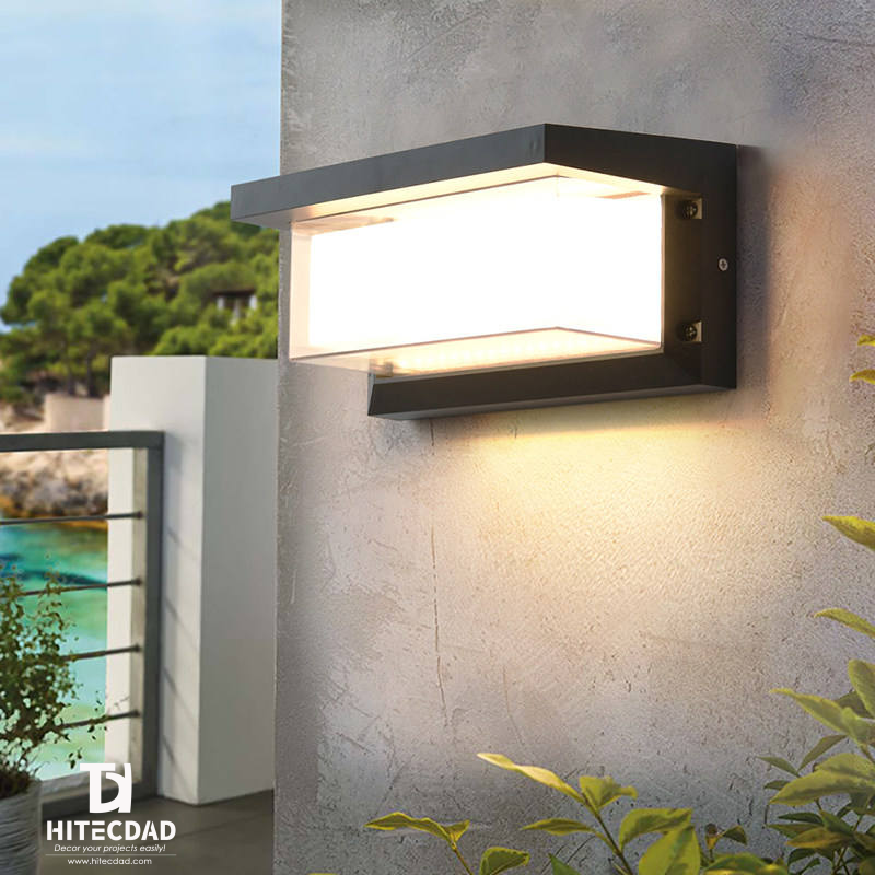 Aplique de pared exterior moderno en forma de L, marco negro con panel de luz prolongada, luz cálida de 12 W y 3000 K, resistente al agua IP65, HTD-EW4438 2