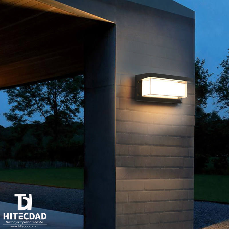 Aplique de pared exterior moderno en forma de L, marco negro con panel de luz prolongada, luz cálida de 12 W y 3000 K, resistente al agua IP65, HTD-EW4438 6