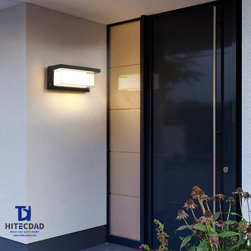 Aplique de pared exterior moderno en forma de L, marco negro con panel de luz prolongada, luz cálida de 12 W y 3000 K, resistente al agua IP65, HTD-EW4438 7