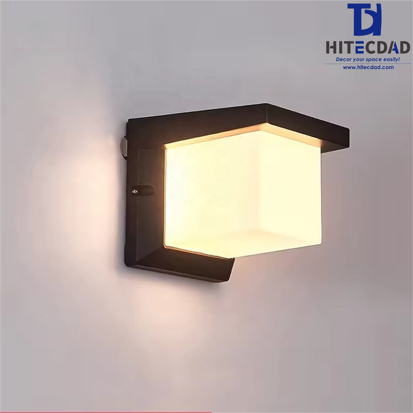 Applique murale extérieure carrée moderne, cadre noir avec panneau lumineux central, 6 W, lumière chaude 3000 K, étanchéité IP65, HTD-EW4438 3