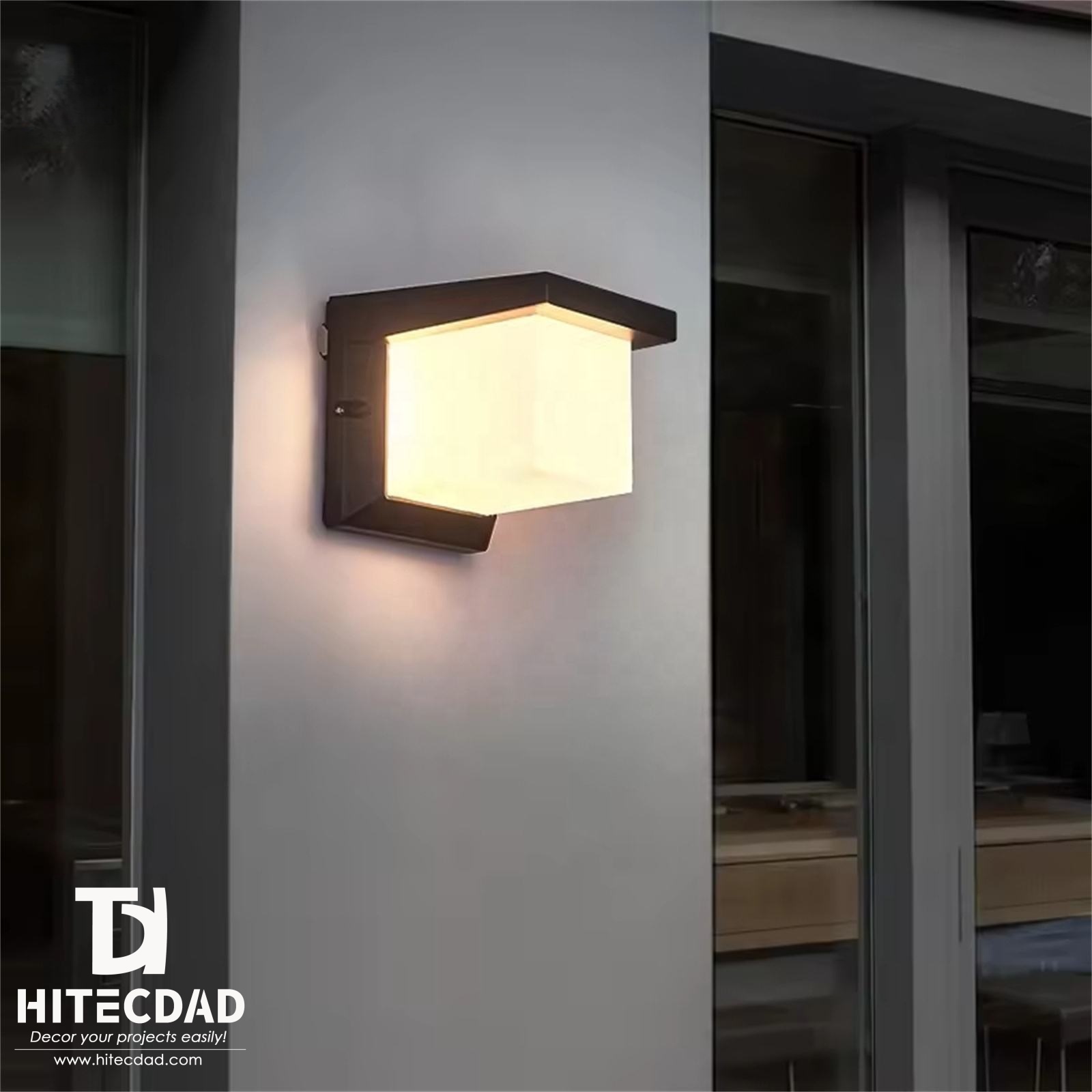 Applique murale extérieure carrée moderne, cadre noir avec panneau lumineux central, 6 W, lumière chaude 3000 K, étanchéité IP65, HTD-EW4438 5