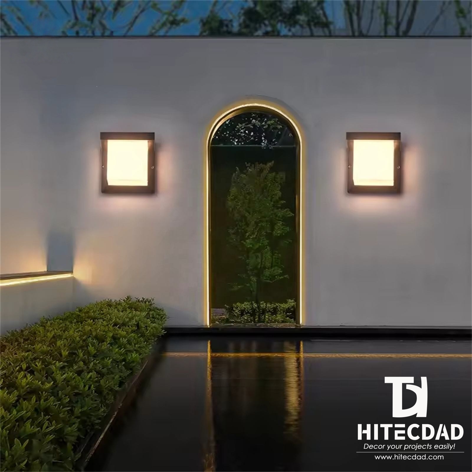 Applique murale extérieure carrée moderne, cadre noir avec panneau lumineux central, 6 W, lumière chaude 3000 K, étanchéité IP65, HTD-EW4438 6