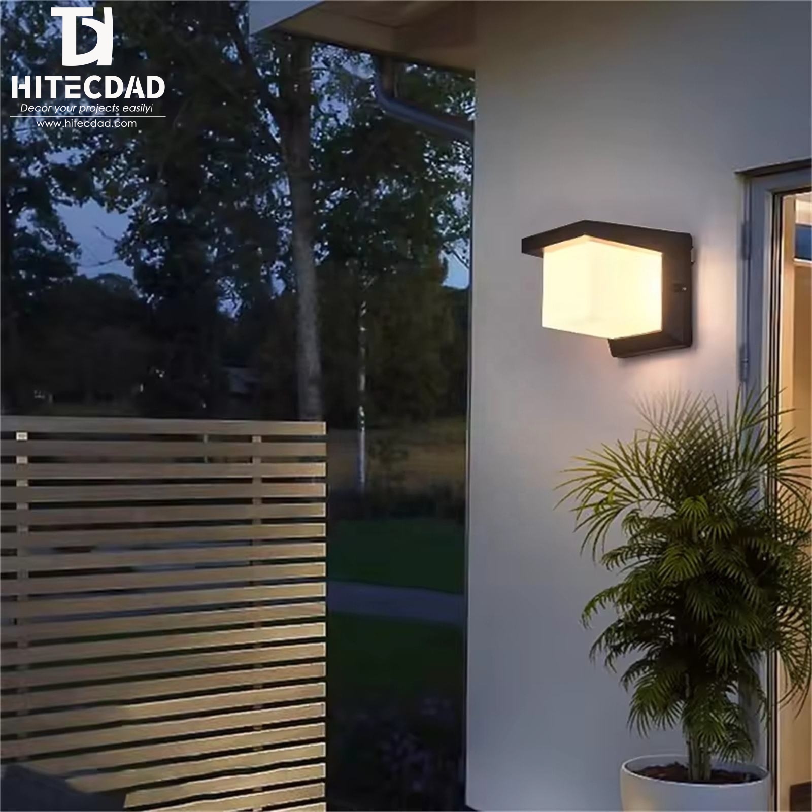 Applique murale extérieure carrée moderne, cadre noir avec panneau lumineux central, 6 W, lumière chaude 3000 K, étanchéité IP65, HTD-EW4438 1