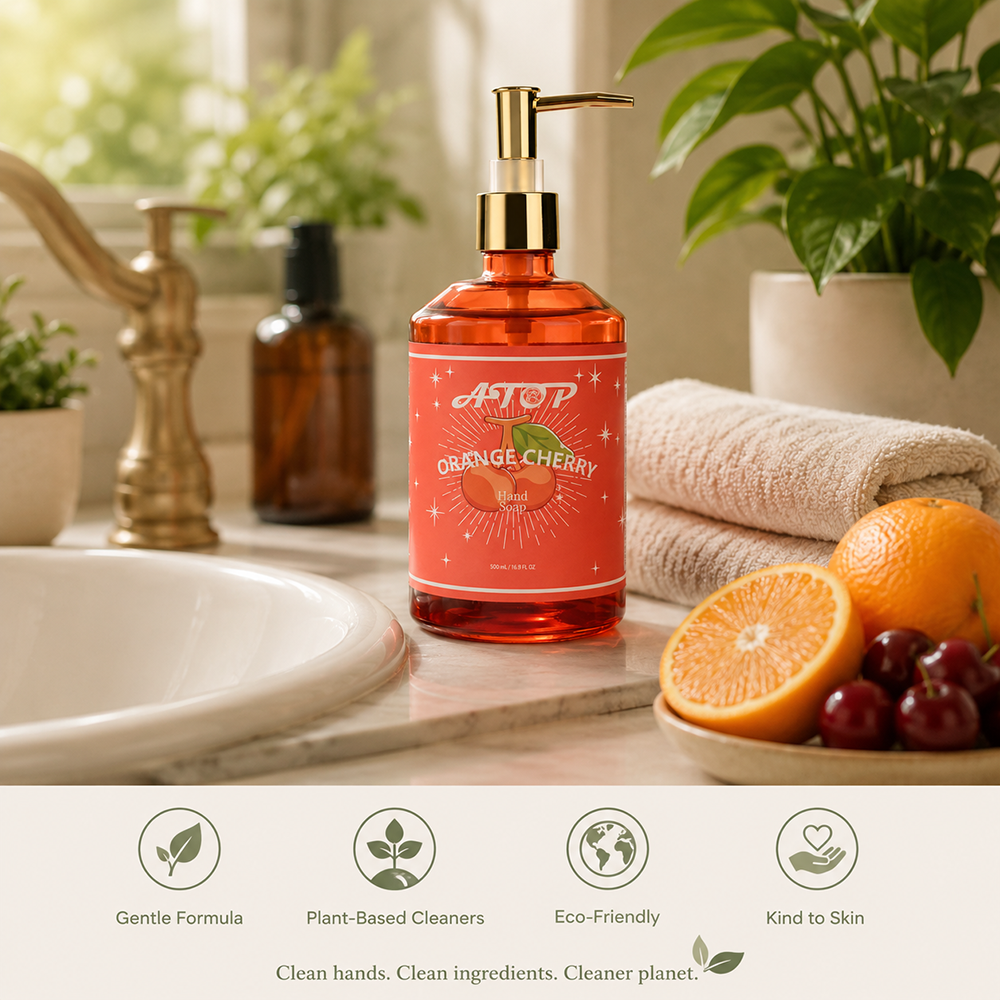 500mL Orange Cherry Hand Soap in Glass Bottle - Eco-friendly or Gentle Formula Hand Soap 4