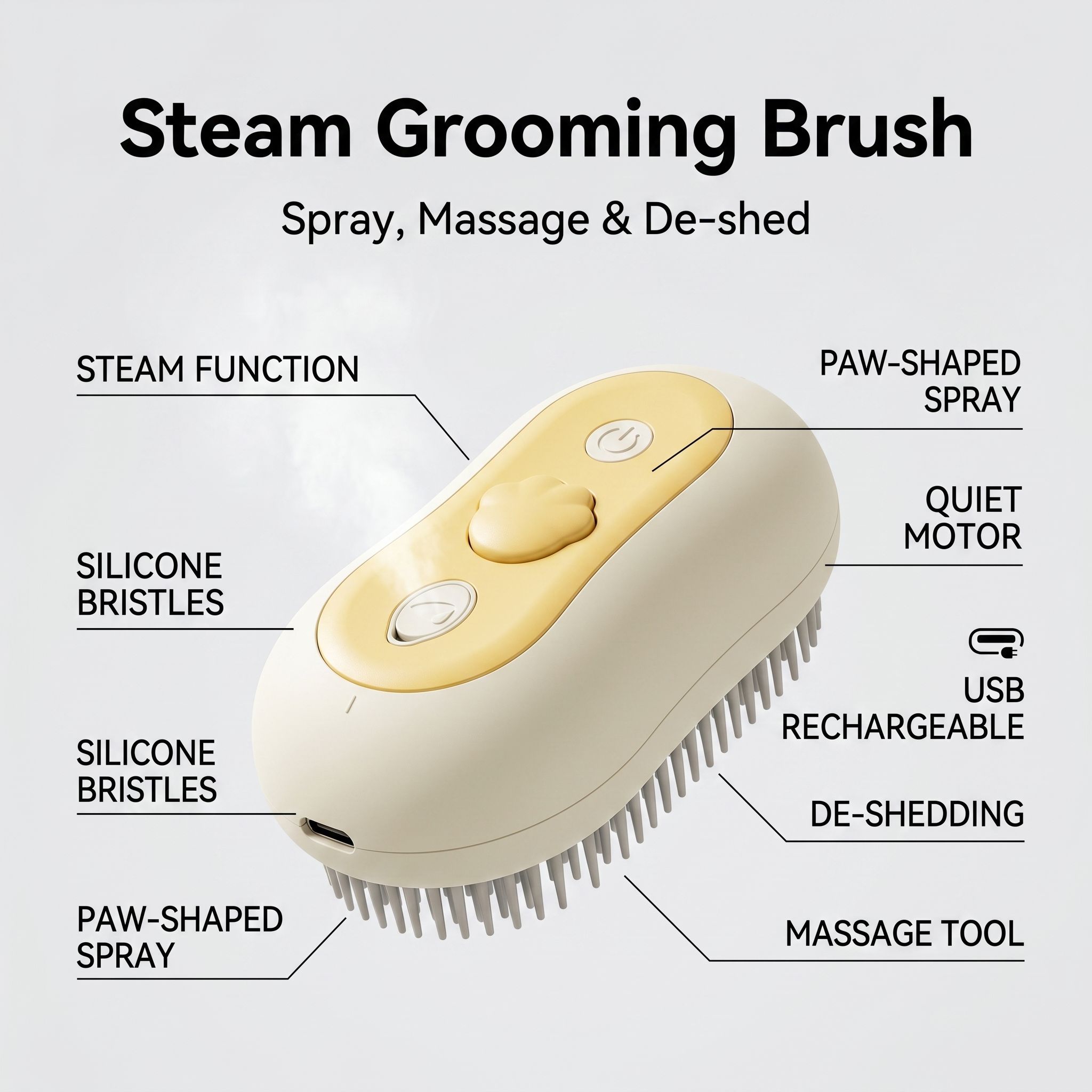 ROADREIGN Brosse de toilettage vapeur 3 en 1 — Vaporisez, massez et éliminez les poils morts en un seul passage 2