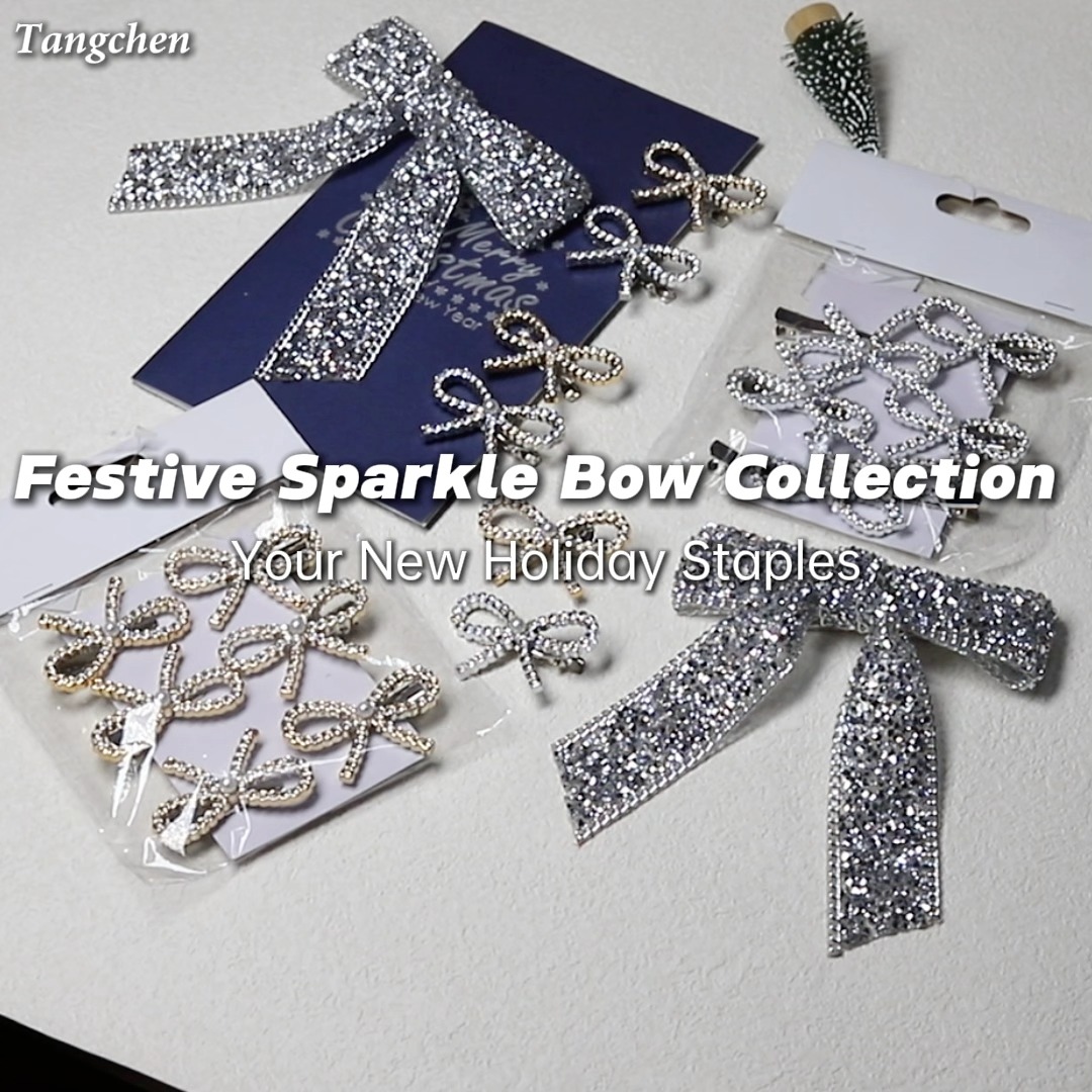 Custom Christmas Bow Hair Clips Rhinestone Pearl Accents Stylish Non-Slip Duckbill Design Women Holiday Party Wedding Hairstyles 1