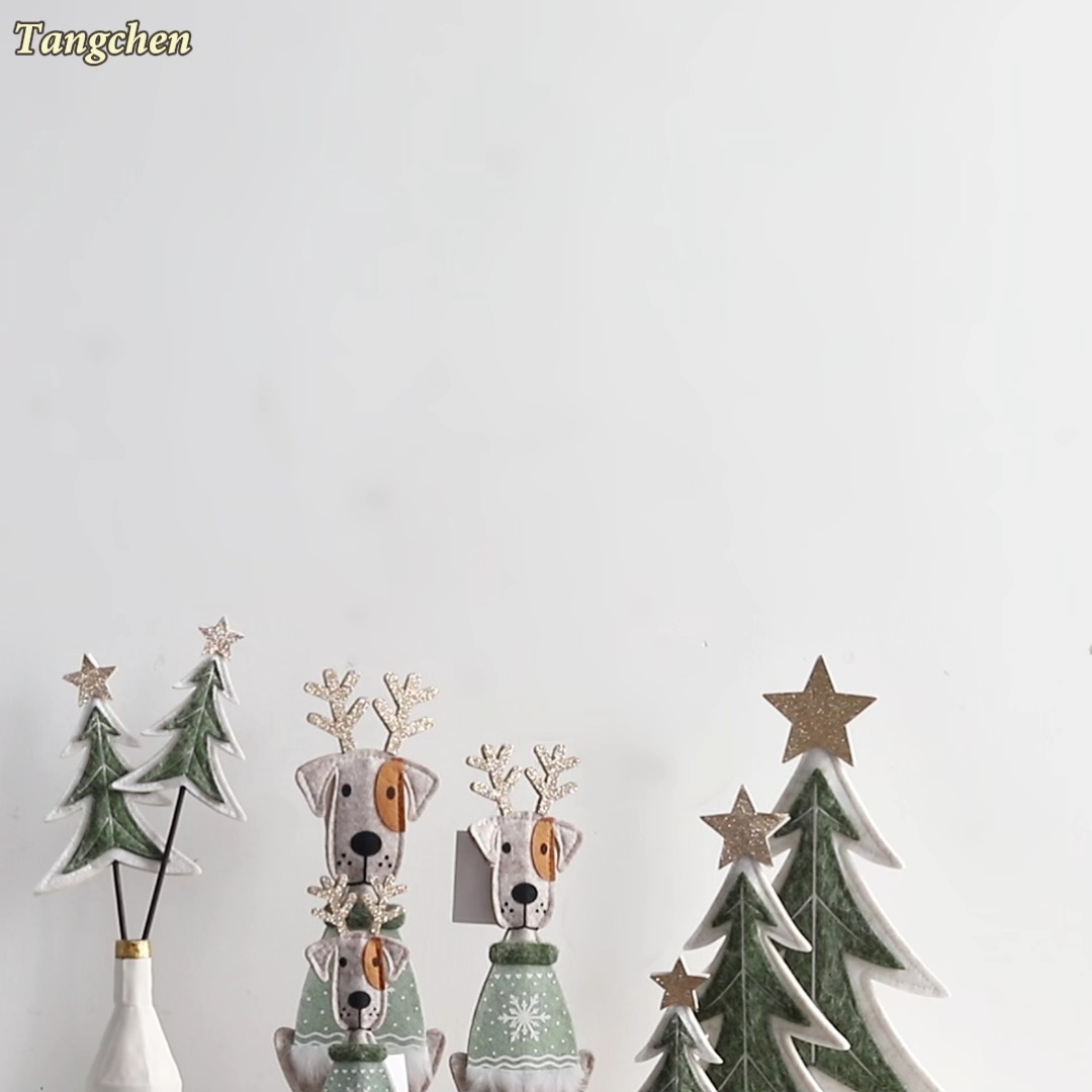 Hot Selling Handmade Felt Dog Tabletop Ornaments and Mini Christmas Tree Winter Festive Farmhouse Style Home Decoration 1