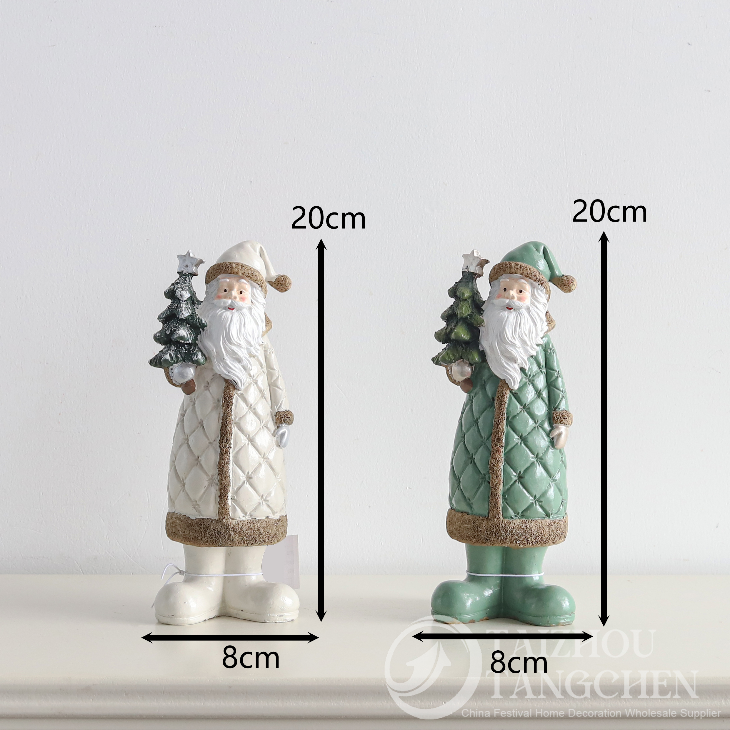 Neutral Sage Green Felt Christmas Tree Mini Wooden House Resin Santa Figurines Farmhouse Tabletop Decor 7