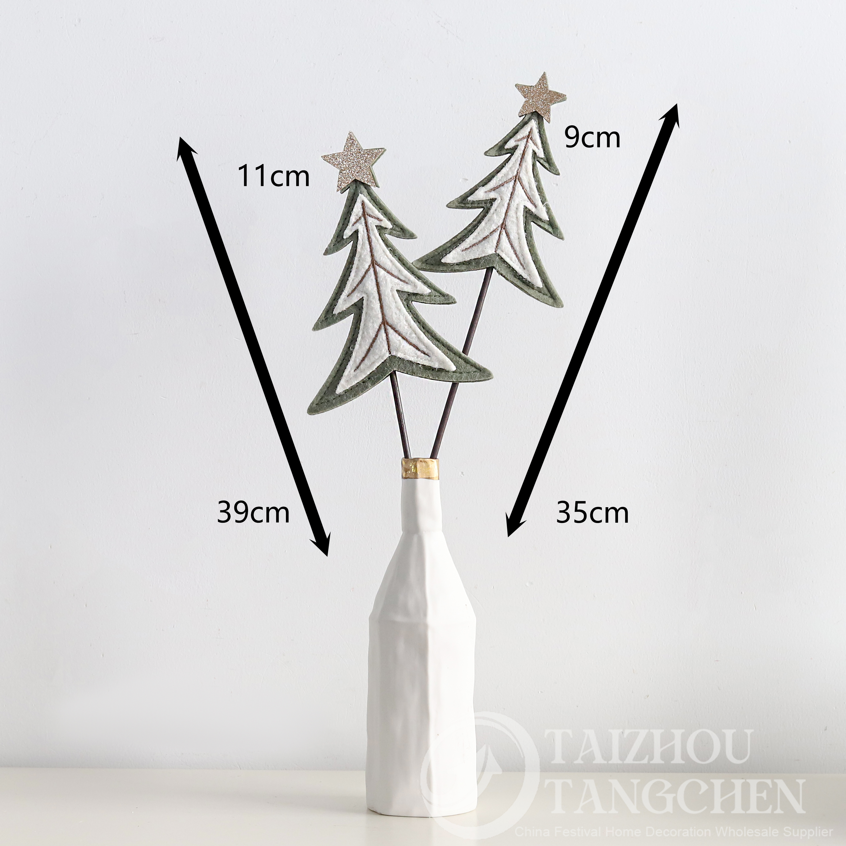 Neutral Sage Green Felt Christmas Tree Mini Wooden House Resin Santa Figurines Farmhouse Tabletop Decor 5