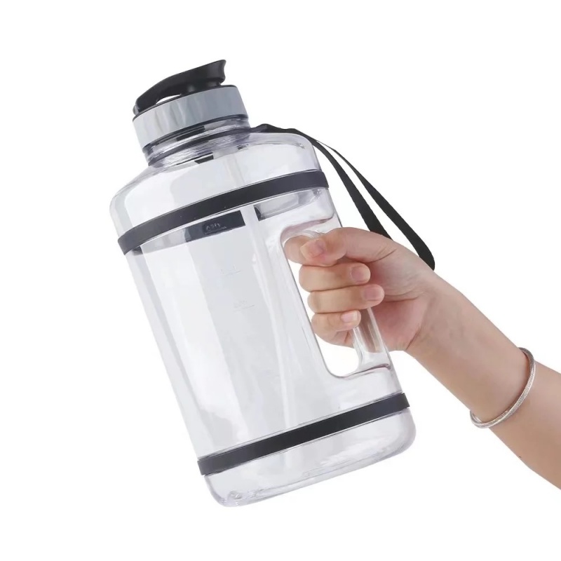 Jarra de água de plástico transparente de grande capacidade (4000 ml) com cordão para canudo e 2 anéis de silicone | Garrafa de água grande para academia e esportes, livre de BPA, em PP, PETG e Tritan, com logotipo personalizado (OEM/ODM). 9