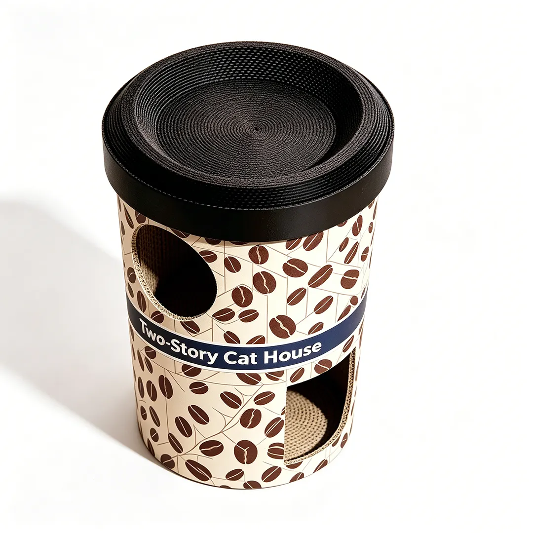 Hot Sale Coffee Can Shape Cat Cave Bed Double Layer Cat Grinding Claw House WW-0034 2