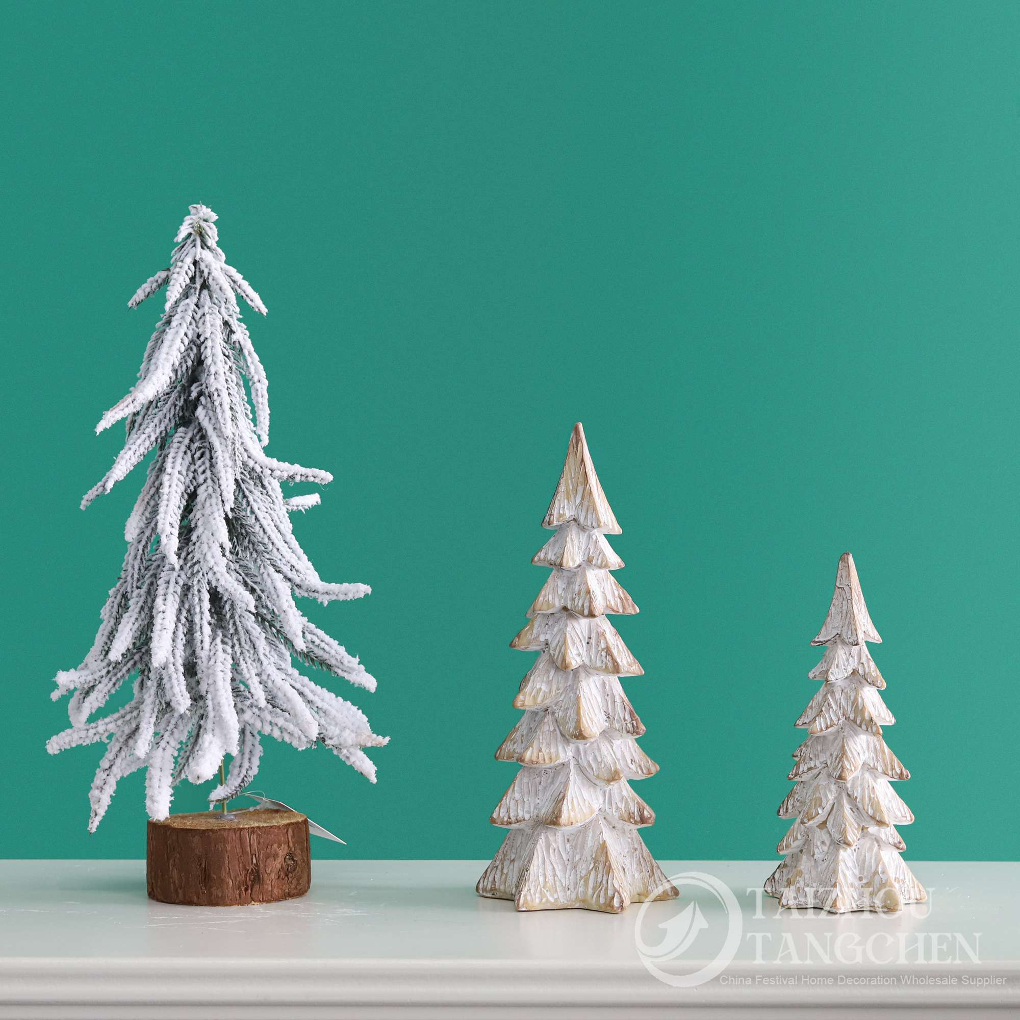 Handgefertigtes Schaukelpferd aus Filz und Holz, nordischer Mini-Baum aus Kunstharz, Tischdekoration, rustikale Winterdeko für Zuhause 3
