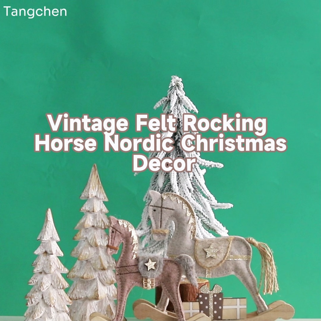 Handgefertigtes Schaukelpferd aus Filz und Holz, nordischer Mini-Baum aus Kunstharz, Tischdekoration, rustikale Winterdeko für Zuhause 1