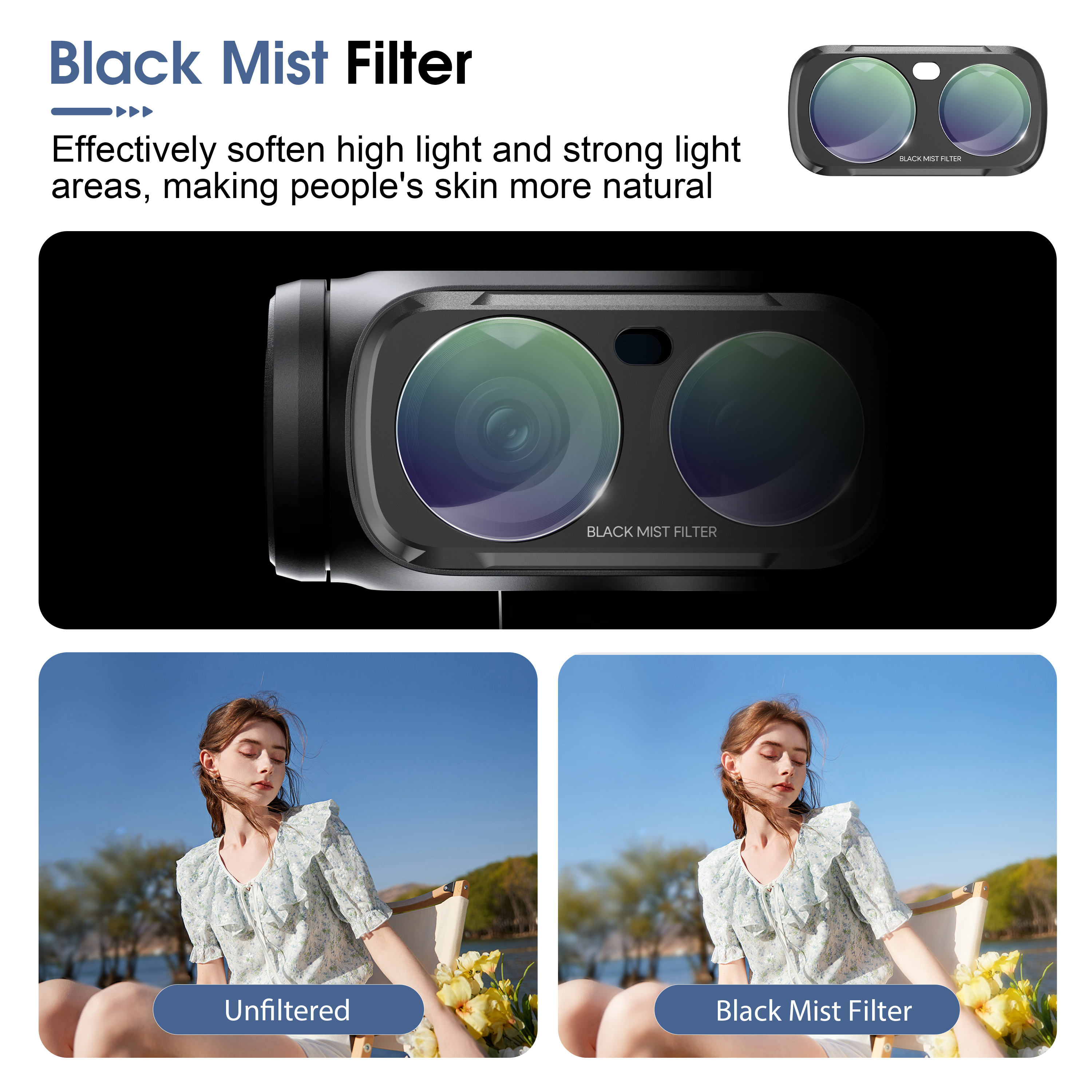 Filtro magnético de lente de niebla negra compatible con Insta360 Luna Ultra