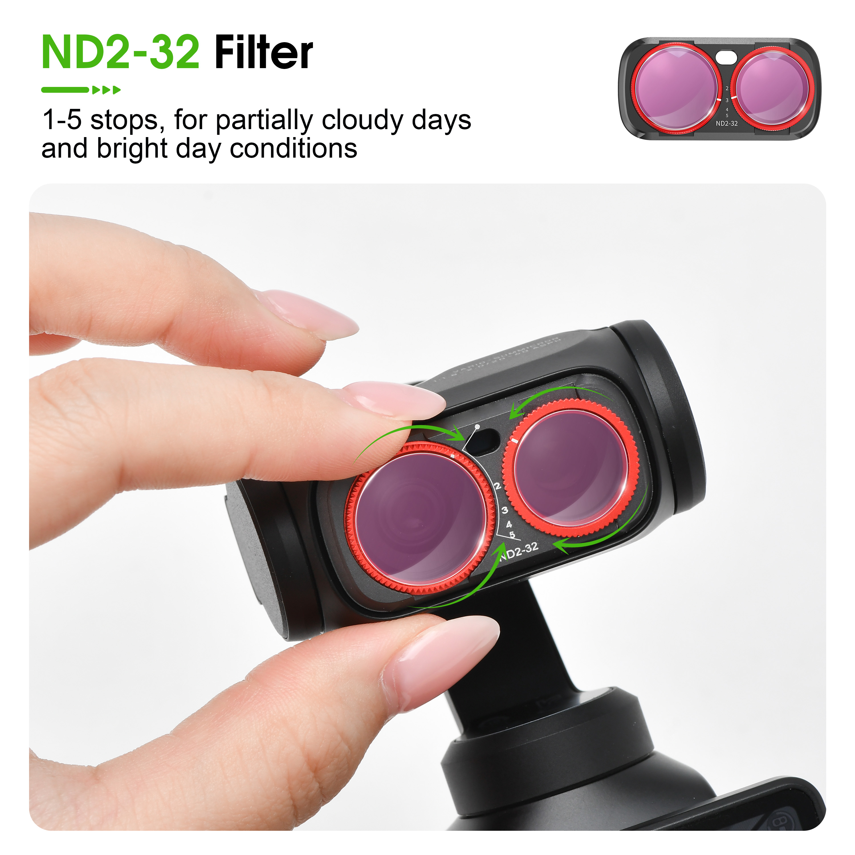 Filtro de densidad variable ND2-32 para grabación de vídeos cinematográficos