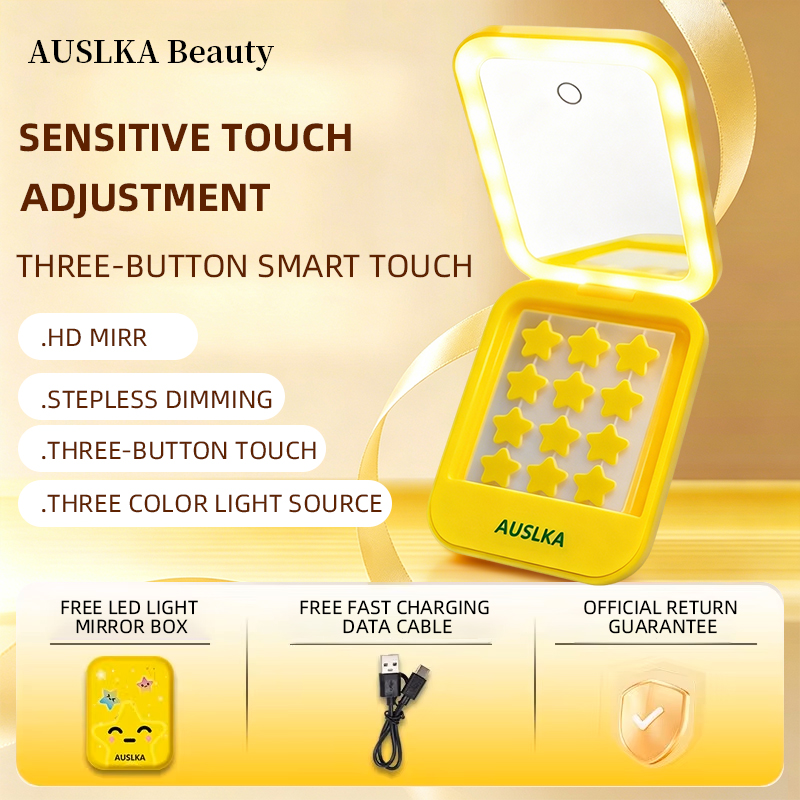 AUSLKA Lot de 12 patchs anti-acné en forme d'étoile de 14 mm avec étui miroir et lumière LED 3