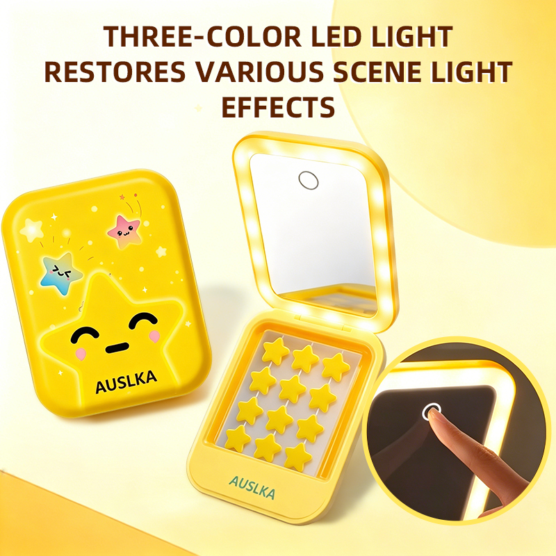 AUSLKA Lot de 12 patchs anti-acné en forme d'étoile de 14 mm avec étui miroir et lumière LED 2