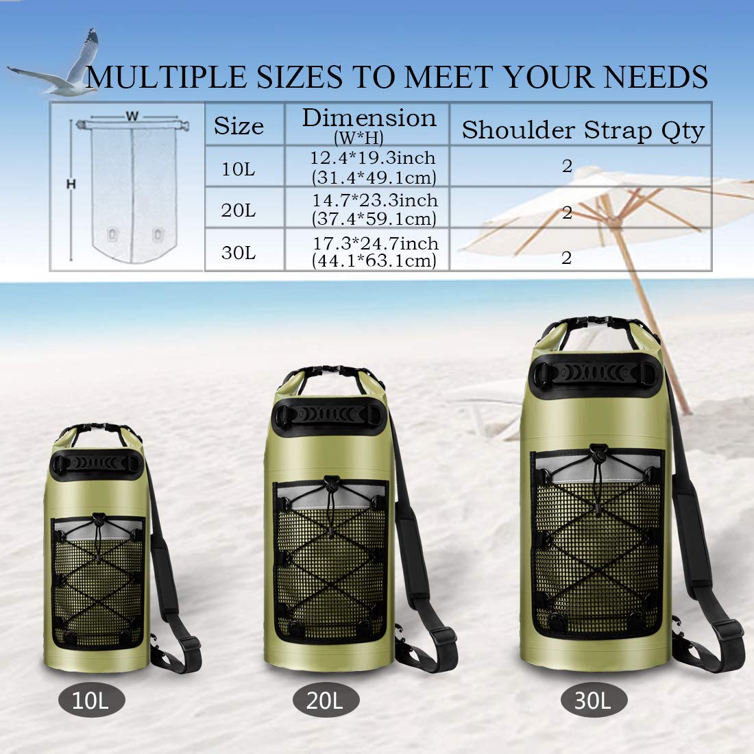 OEM custom print logo 2L 5L 10L 15L 20L TO 150L hiking swim 500d pvc tarpaulin water proof ocean pack drybag waterproof dry bag 3