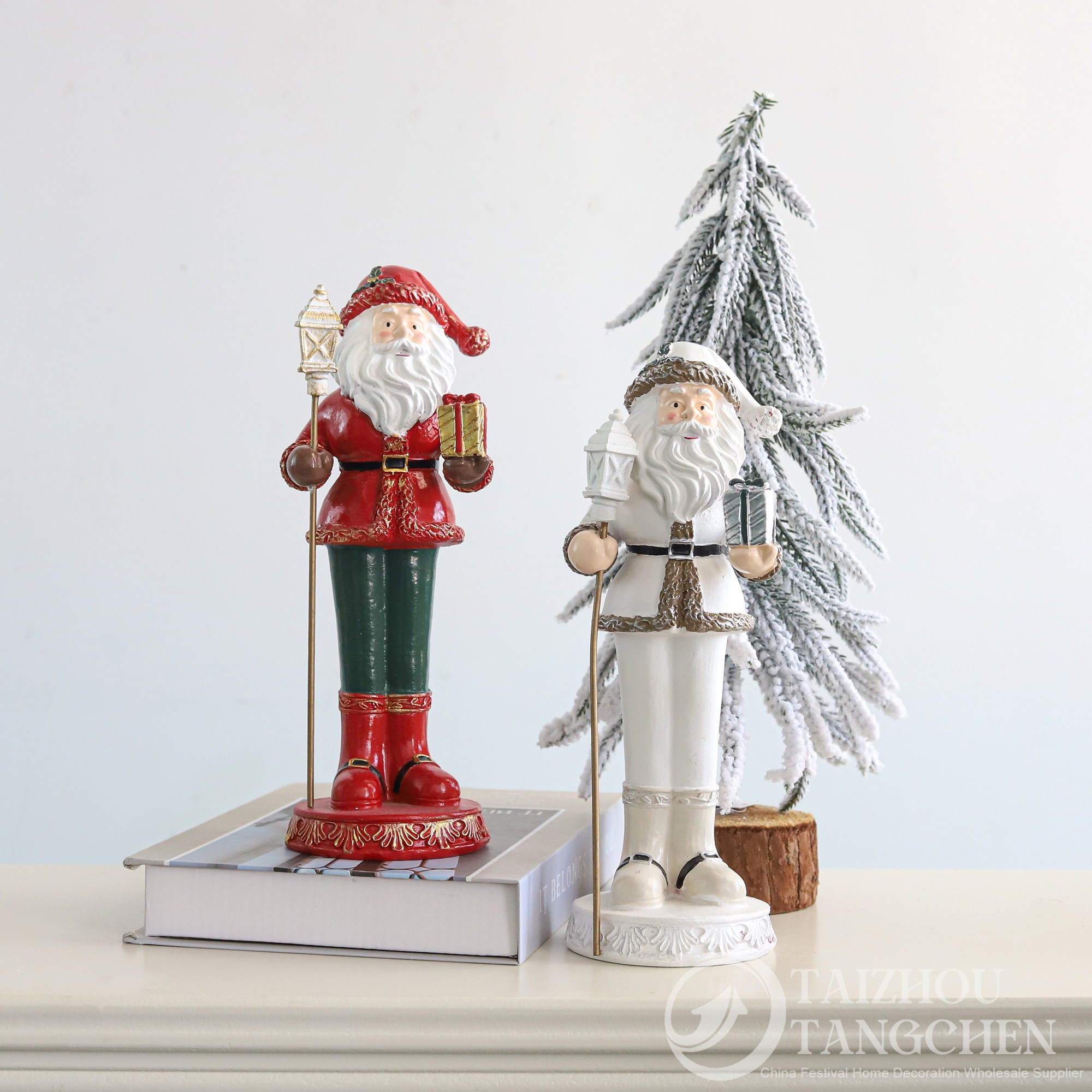 Red White Christmas Table Decor Set Resin Santa Figurines Plush Gnomes  Winter Holiday Desktop Shelf Decor Christmas Gift 3