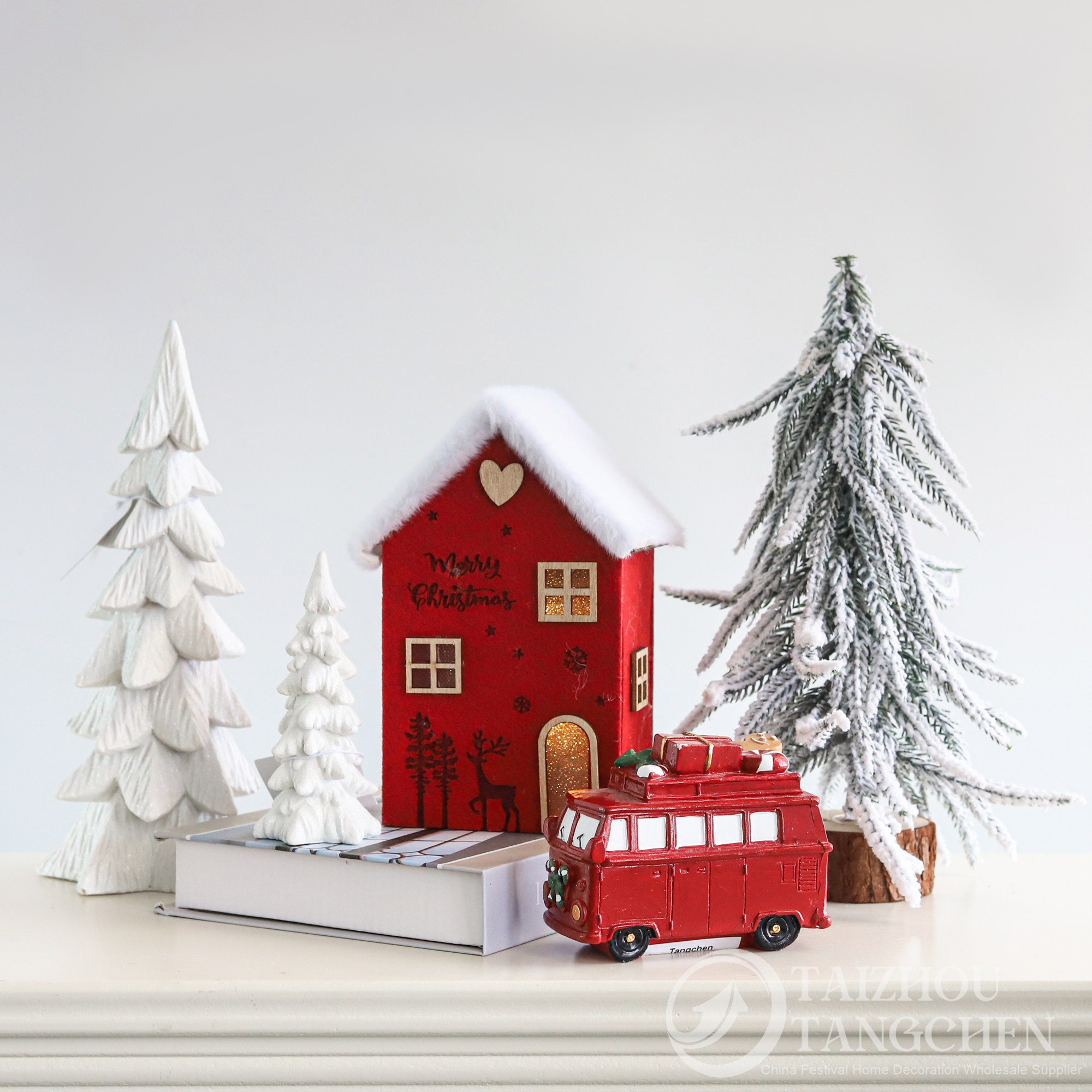Red White Christmas Table Decor Set Resin Santa Figurines Plush Gnomes  Winter Holiday Desktop Shelf Decor Christmas Gift 5