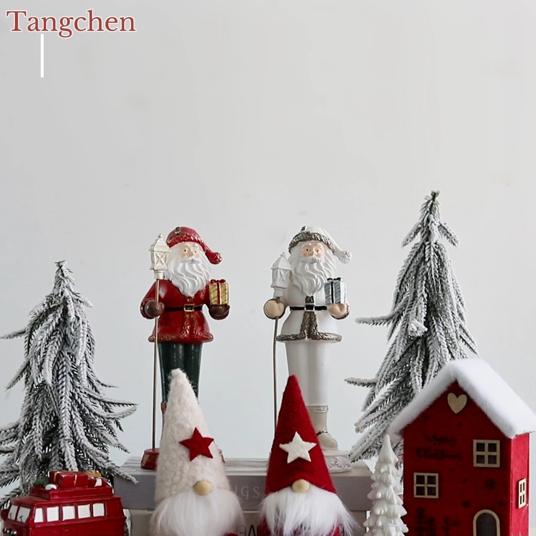 Red White Christmas Table Decor Set Resin Santa Figurines Plush Gnomes  Winter Holiday Desktop Shelf Decor Christmas Gift 1